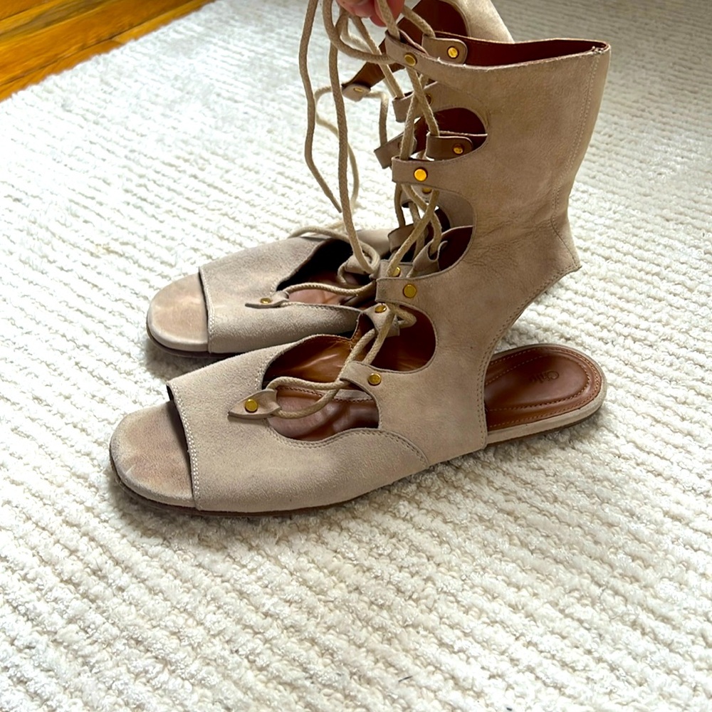 Chloe suede lace up gladiator sandals, Dusty Pink in size 38